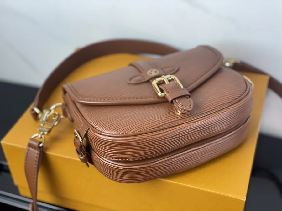 SAUMUR BB Handbag in Coffee Epi Leather LV Circle Logo Detachable Handles and Straps