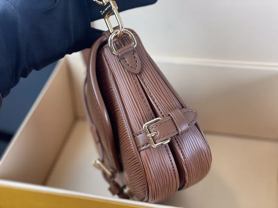 SAUMUR BB Handbag in Coffee Epi Leather LV Circle Logo Detachable Handles and Straps