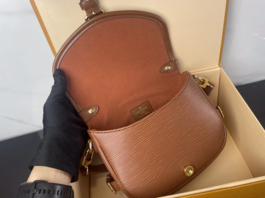 SAUMUR BB Handbag in Coffee Epi Leather LV Circle Logo Detachable Handles and Straps