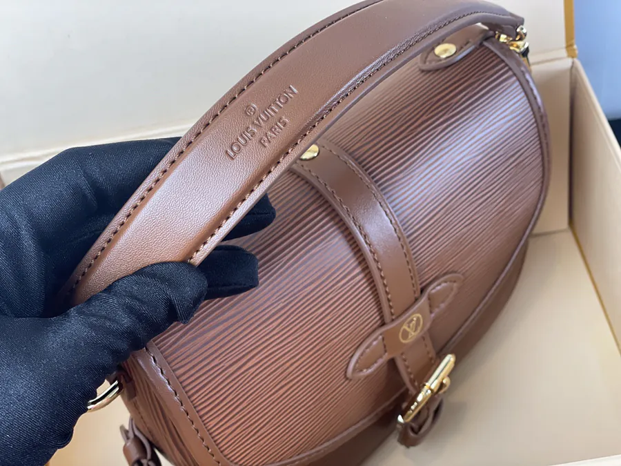 SAUMUR BB Handbag in Coffee Epi Leather LV Circle Logo Detachable Handles and Straps