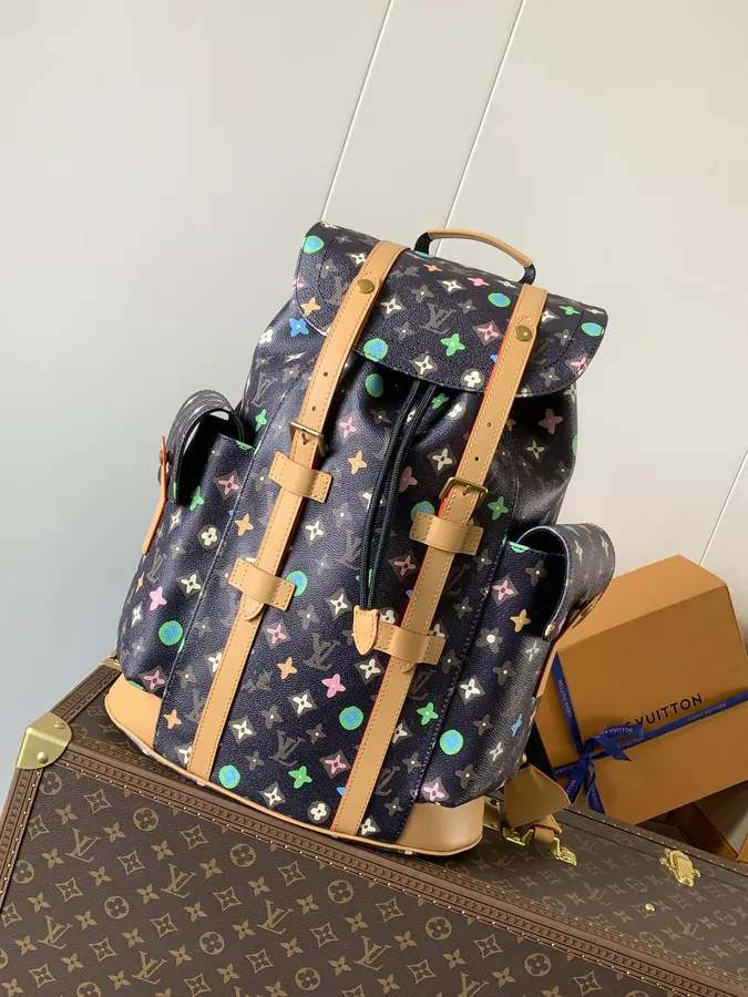 Christopher Large Backpack with Monogram Canvas and Crocodile Leather