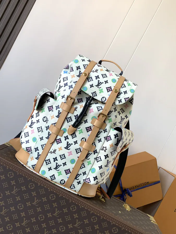 Christopher Large Backpack with Monogram Canvas and Crocodile Leather