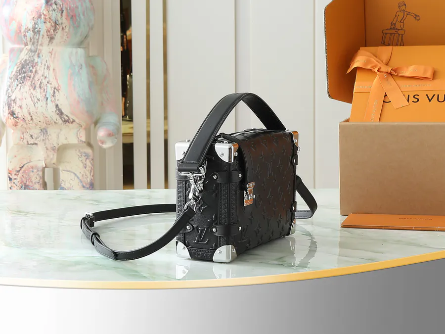 Nicolas Ghesquière Side Trunk Handbag in Black Full Leather