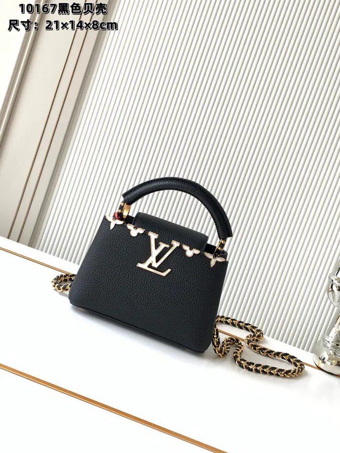 Capucines Flower Crown Bucket Bag Black and White Monogram