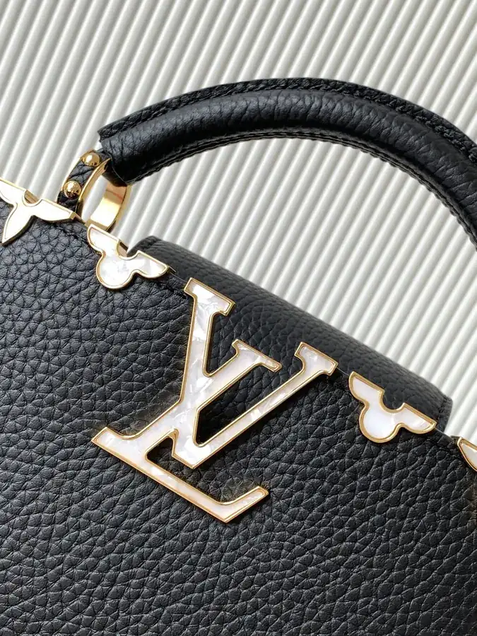 Capucines Flower Crown Bucket Bag Black and White Monogram