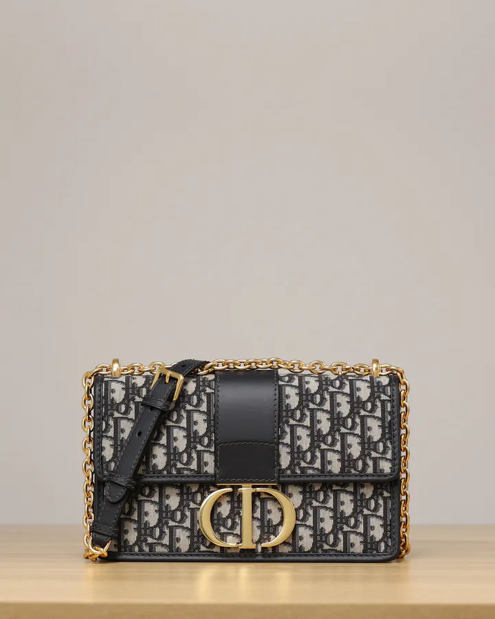 30 Montaigne Bucket Bag with Blue Oblique Print