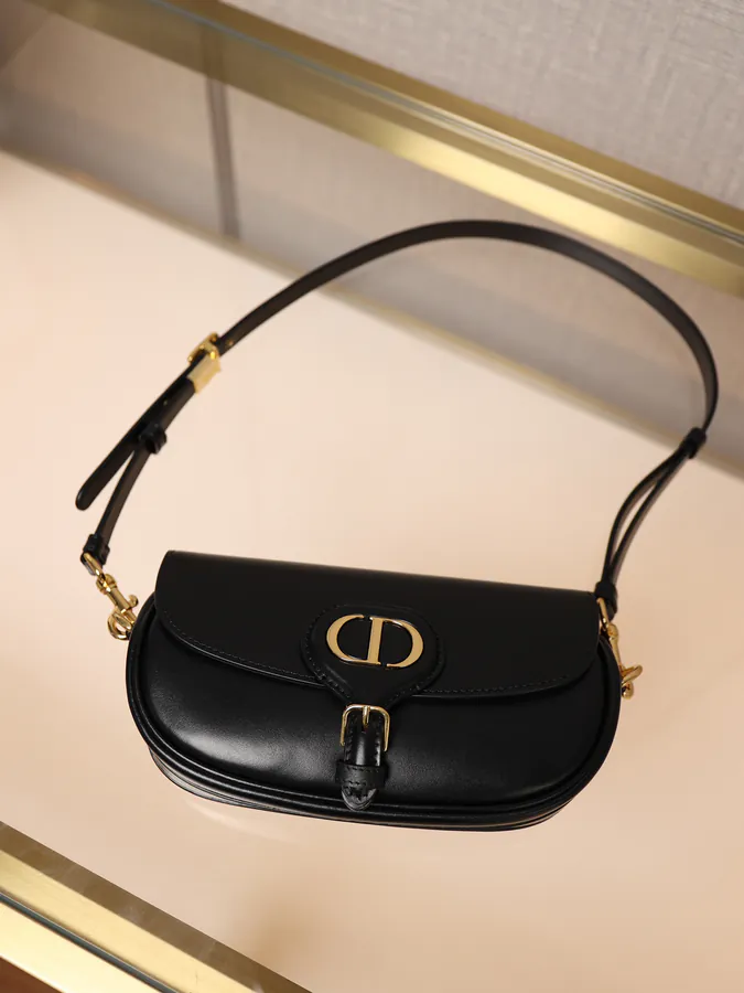 Bobby East West Shoulder Bag in Black Grained Calfskin