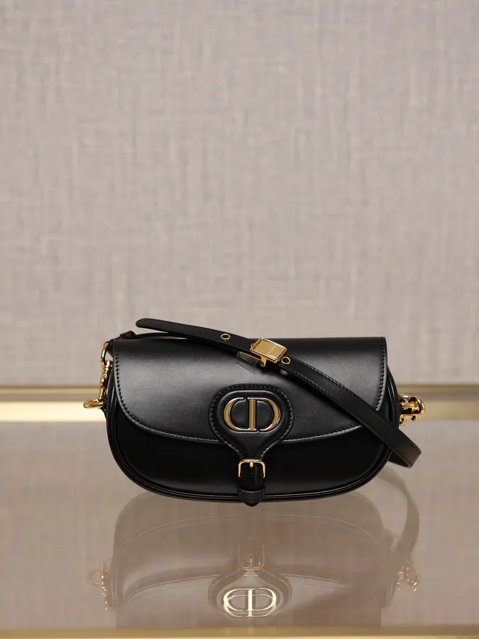 Bobby East West Shoulder Bag Black Gloss Calfskin