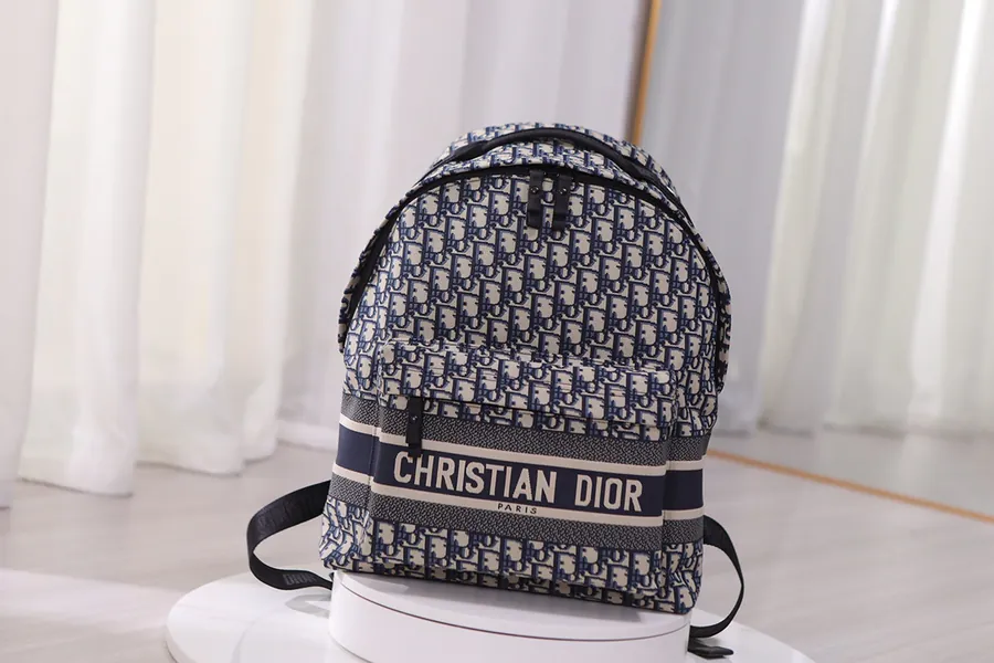 Christian Dior Travel Backpack Blue Tech Fabric, Double Shoulder Style