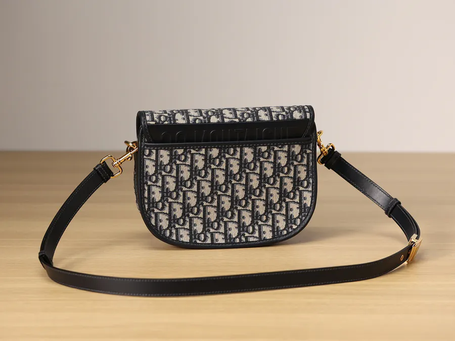 Bobby Handbag Medium Size, Vintage Gold Accents, Blue Oblique Print