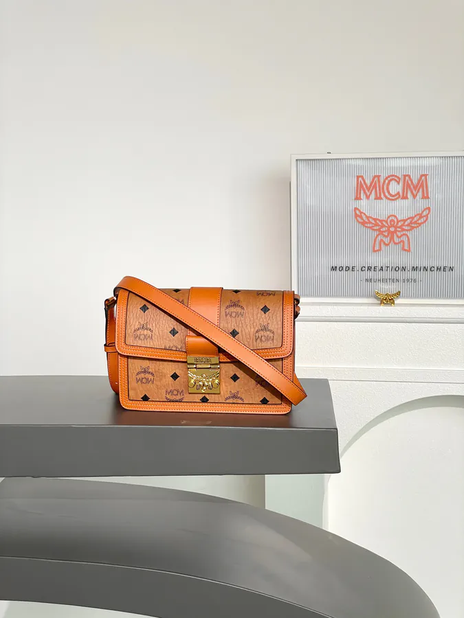 MCM Tracy Visetos Small Crossbody Satchel Bag