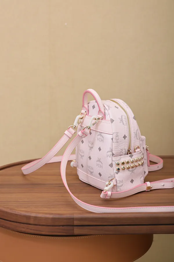 MCM Stark Visetos Mini Backpack with Nappa Trim and Rivets