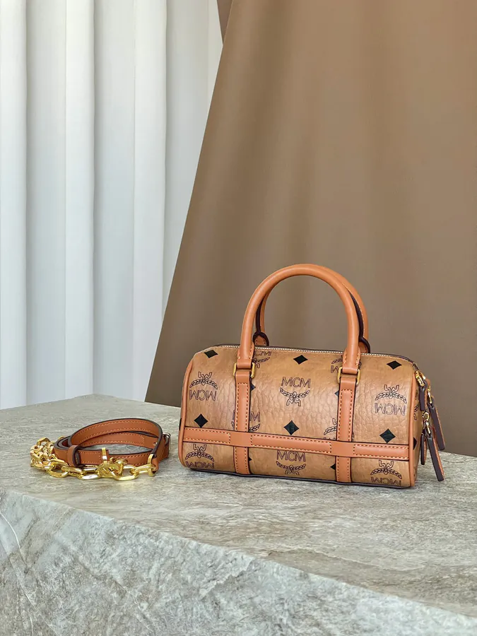 MCM Aren Visetos Mini Boston Bag