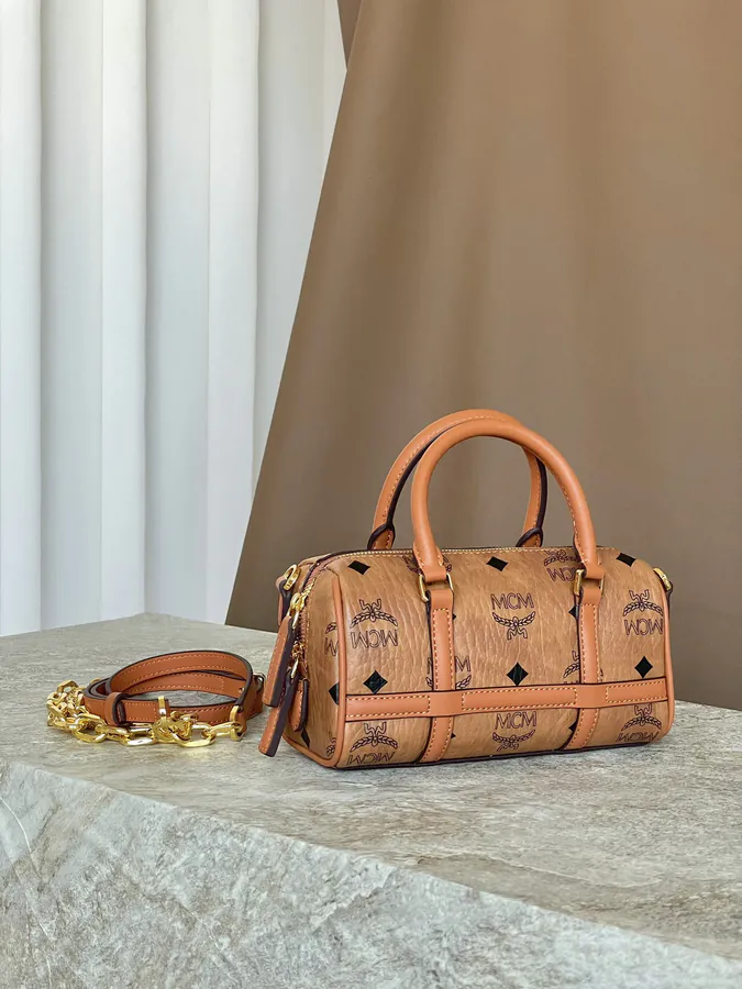 MCM Aren Visetos Mini Boston Bag