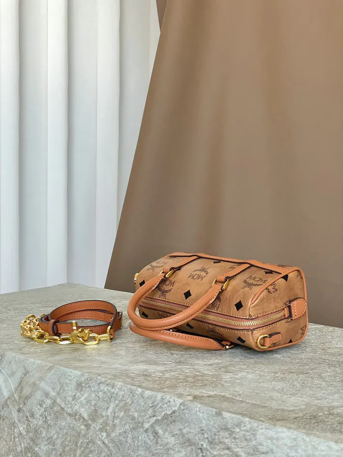 MCM Aren Visetos Mini Boston Bag