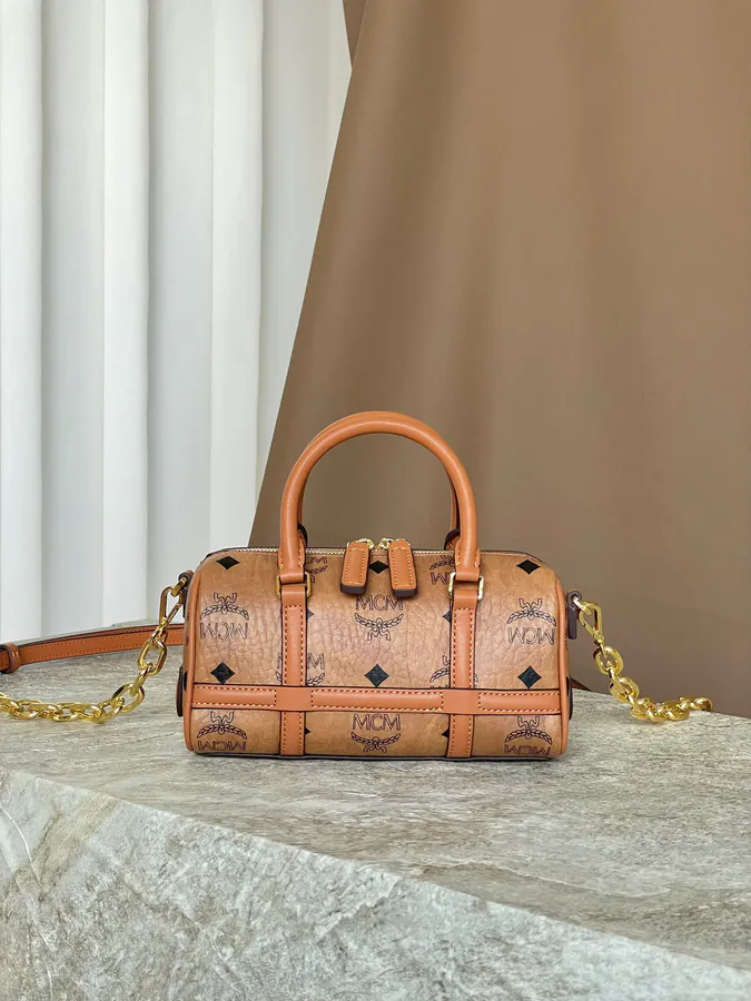 MCM Aren Visetos Mini Boston Bag