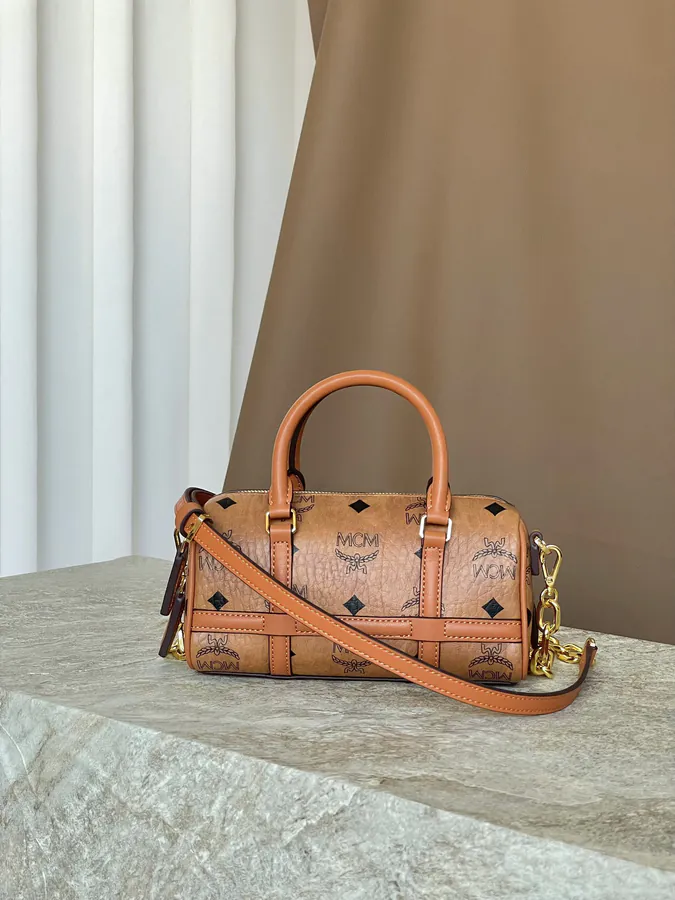 MCM Aren Visetos Mini Boston Bag