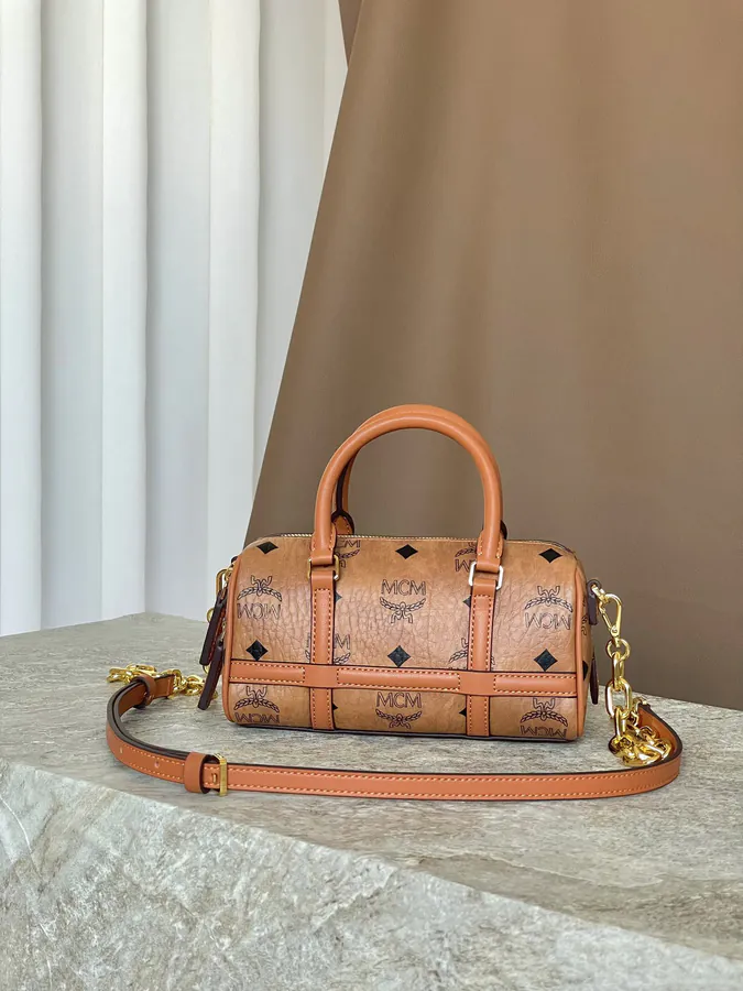 MCM Aren Visetos Mini Boston Bag