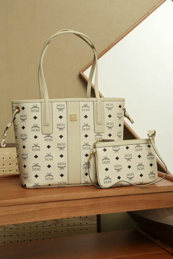 MCM Liz Visetos Beige Mini Bucket Bag