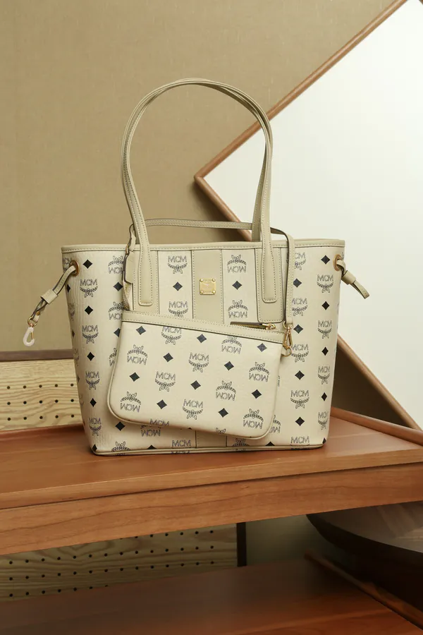 MCM Liz Visetos Beige Mini Bucket Bag