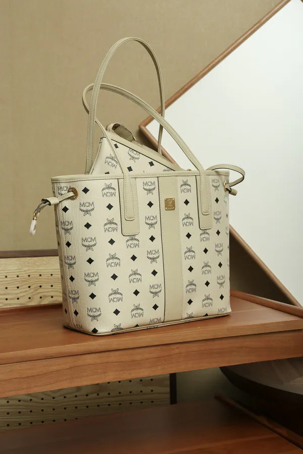 MCM Liz Visetos Beige Mini Bucket Bag