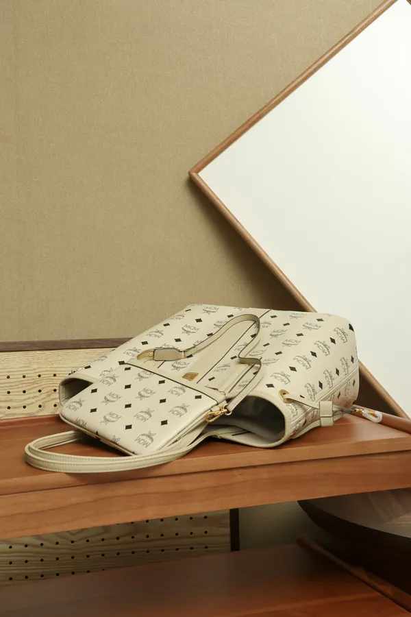 MCM Liz Visetos Beige Mini Bucket Bag