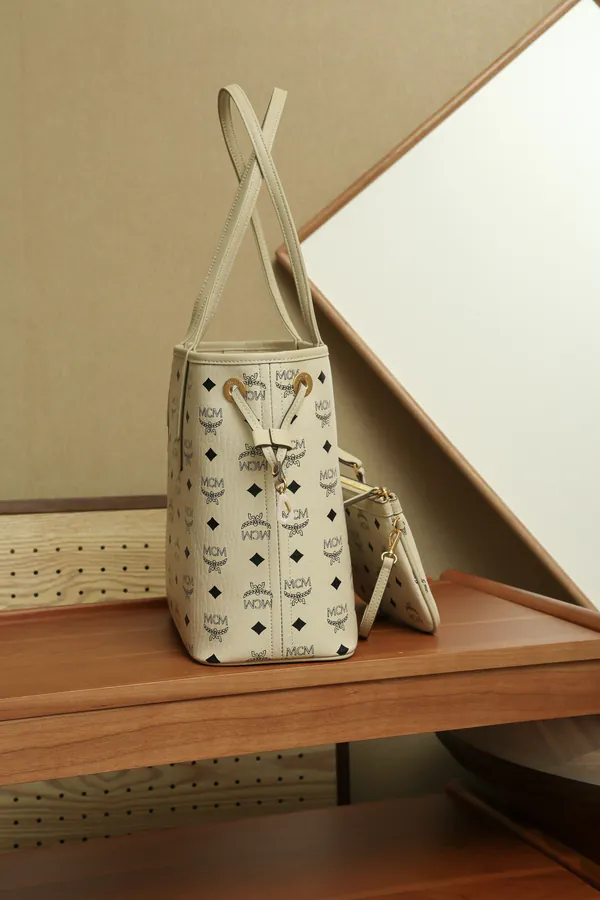 MCM Liz Visetos Beige Mini Bucket Bag