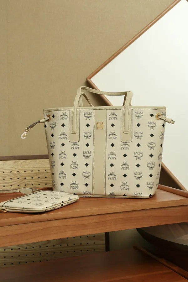 MCM Liz Visetos Beige Mini Bucket Bag