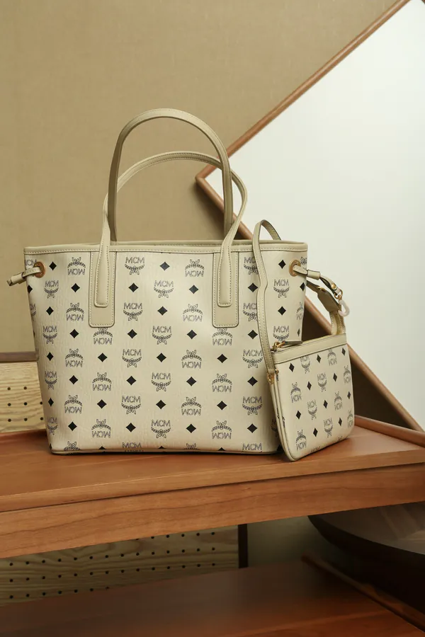 MCM Liz Visetos Beige Mini Bucket Bag