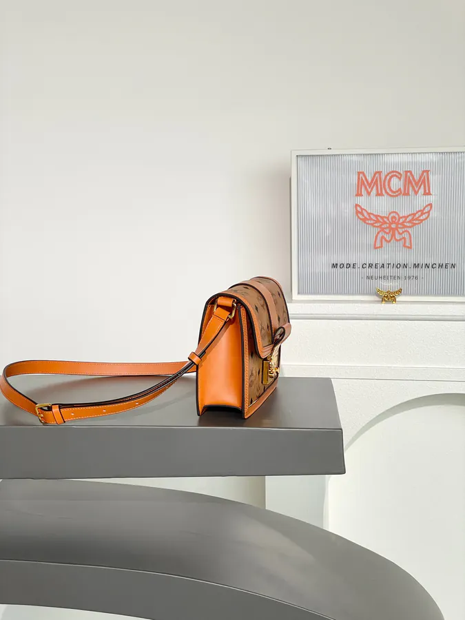 MCM Tracy Visetos Small Crossbody Satchel Bag