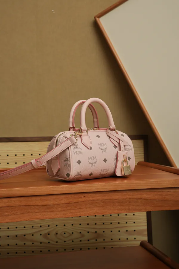 MCM Ella Boston Lock Bag Cherry Blossom Pink