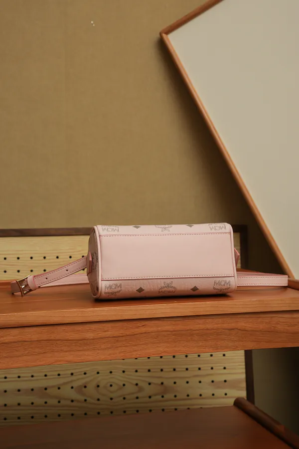 MCM Ella Boston Lock Bag Cherry Blossom Pink