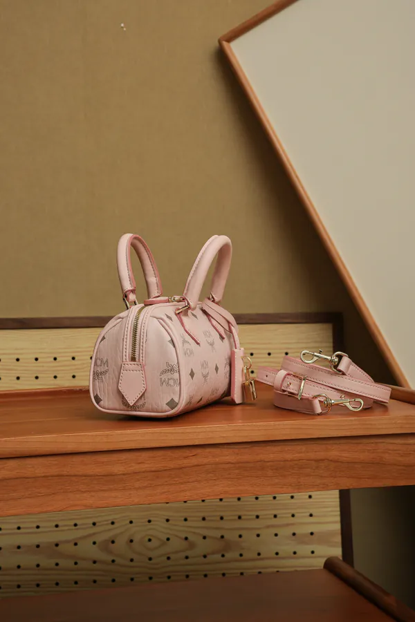 MCM Ella Boston Lock Bag Cherry Blossom Pink