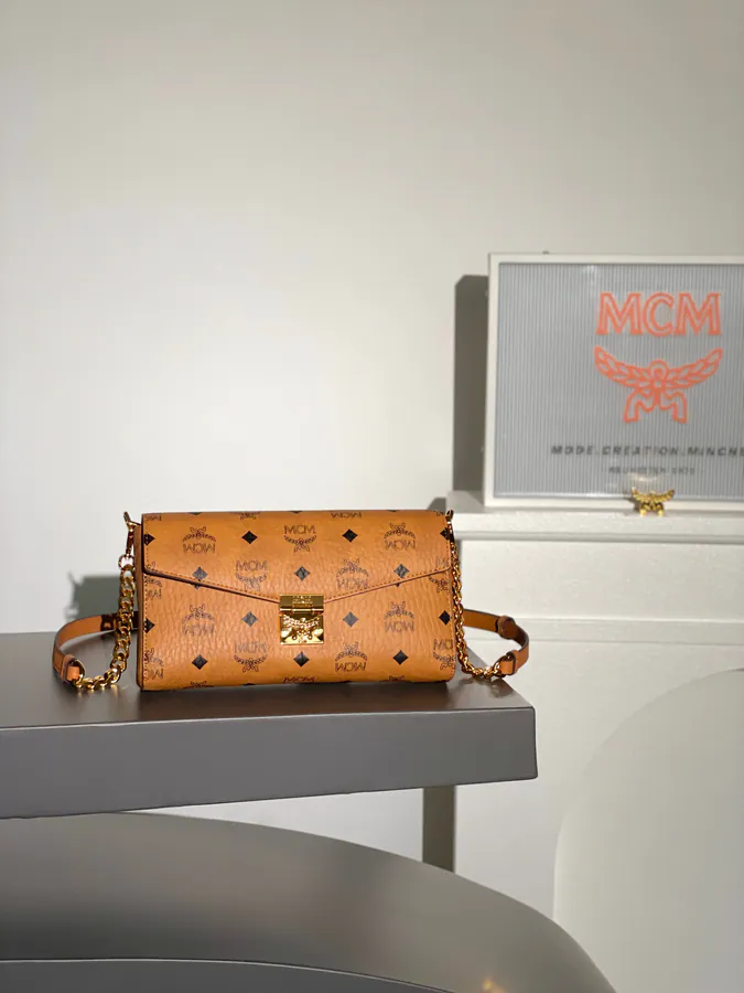 MCM Tracy Visetos Crossbody Bag with Chain Strap
