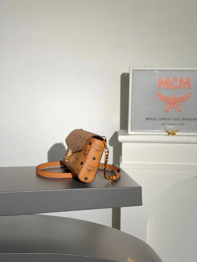 MCM Tracy Visetos Classic Crossbody Bag with Chain Strap