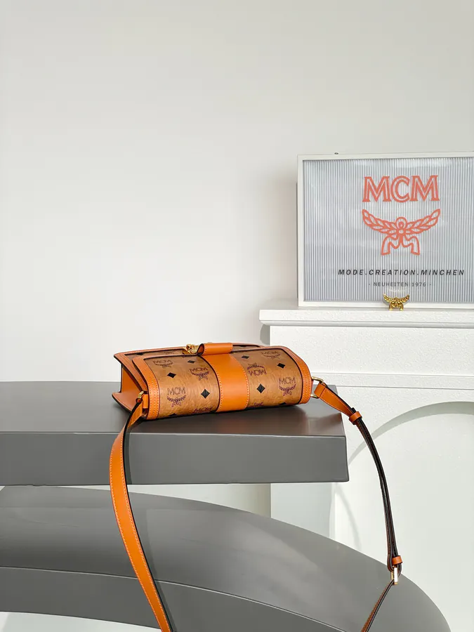 MCM Tracy Visetos Small Crossbody Shoulder Bag with Flip Closure
