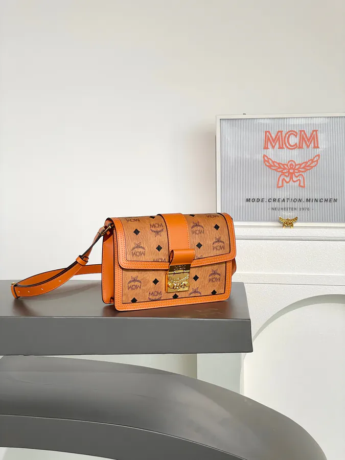 MCM Tracy Visetos Small Crossbody Satchel Bag