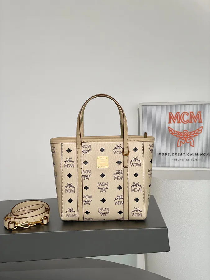 MCM Aren Visetos Mini Shopping Bag