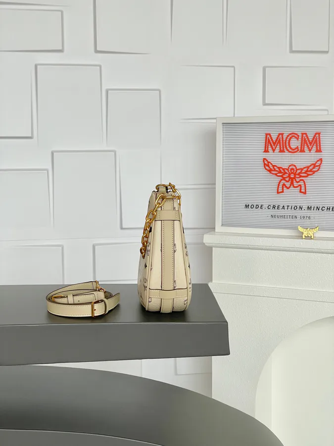 MCM Areen Hobo New Arrival, Beige Mini Crossbody Bag
