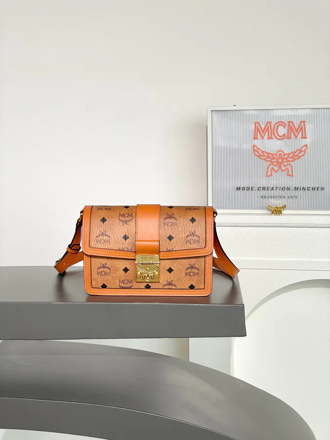 MCM Tracy Visetos Small Crossbody Satchel