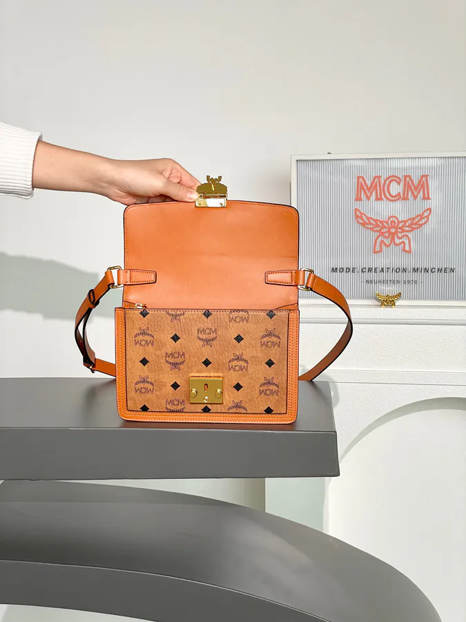 MCM Tracy Visetos Small Crossbody Satchel