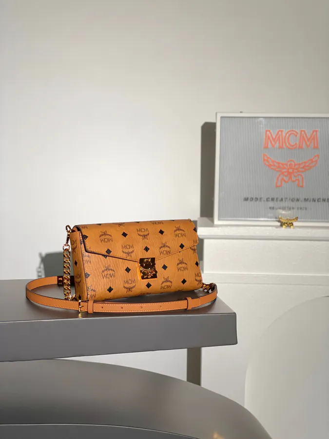 MCM Tracy Visetos Crossbody Bag with Chain Strap