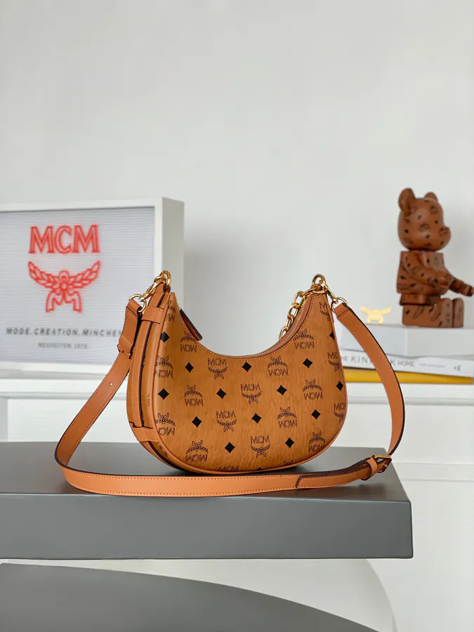 MCM Aren Hobo Small Crescent Bucket Bag
