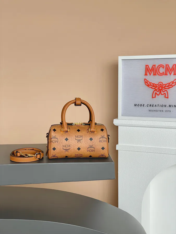 MCM Aren Essential Mini Boston Pillow Bag