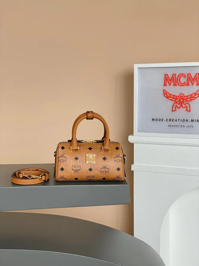 MCM Aren Essential Mini Boston Pillow Bag