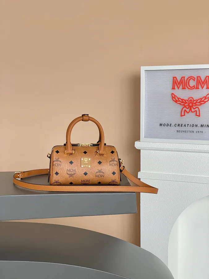 MCM Aren Essential Mini Boston Pillow Bag
