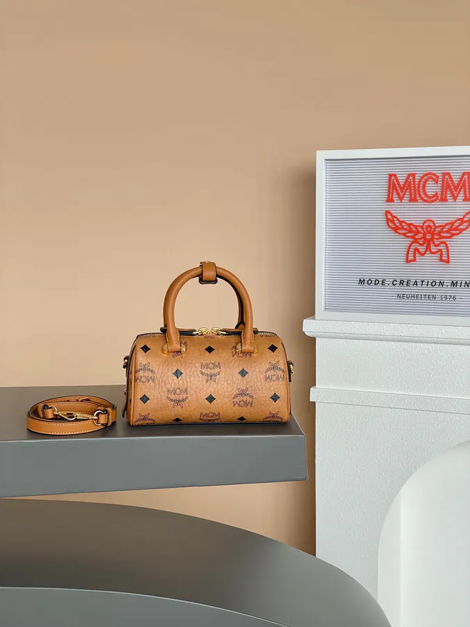 MCM Aren Essential Mini Boston Pillow Bag