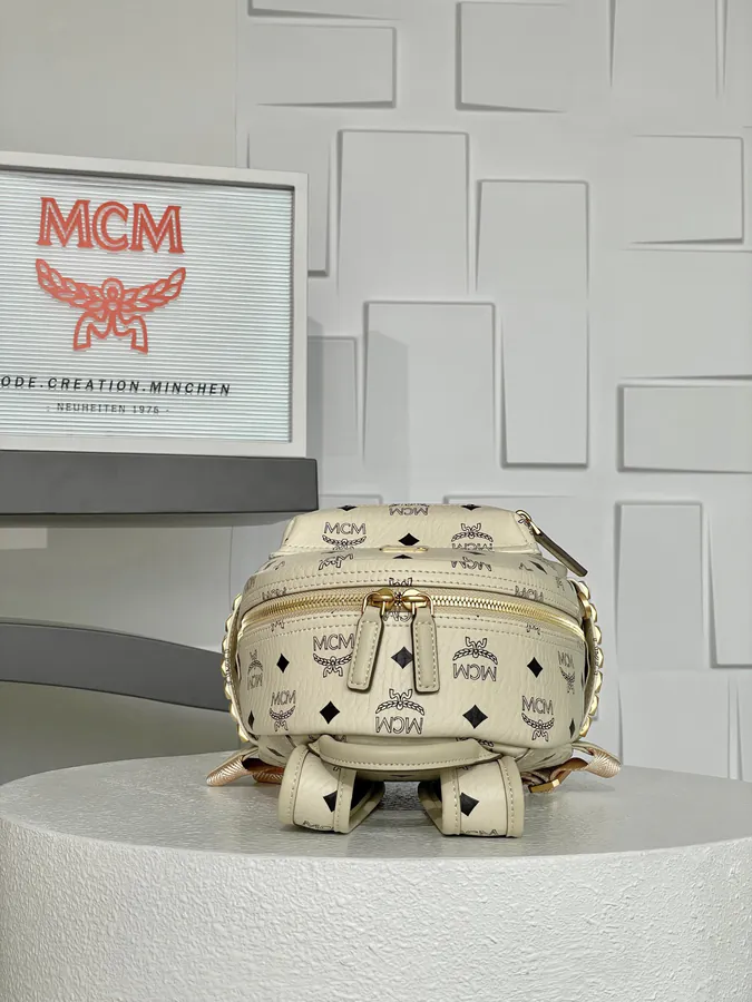 New MCM Starke Visitos Mini Backpack in Beige