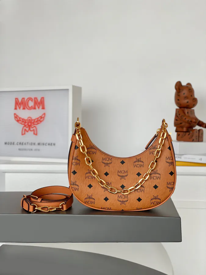 MCM Aren Hobo Small Half Moon Crossbody Bag
