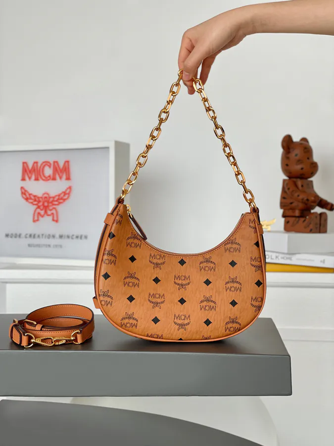 MCM Aren Hobo Small Half Moon Crossbody Bag